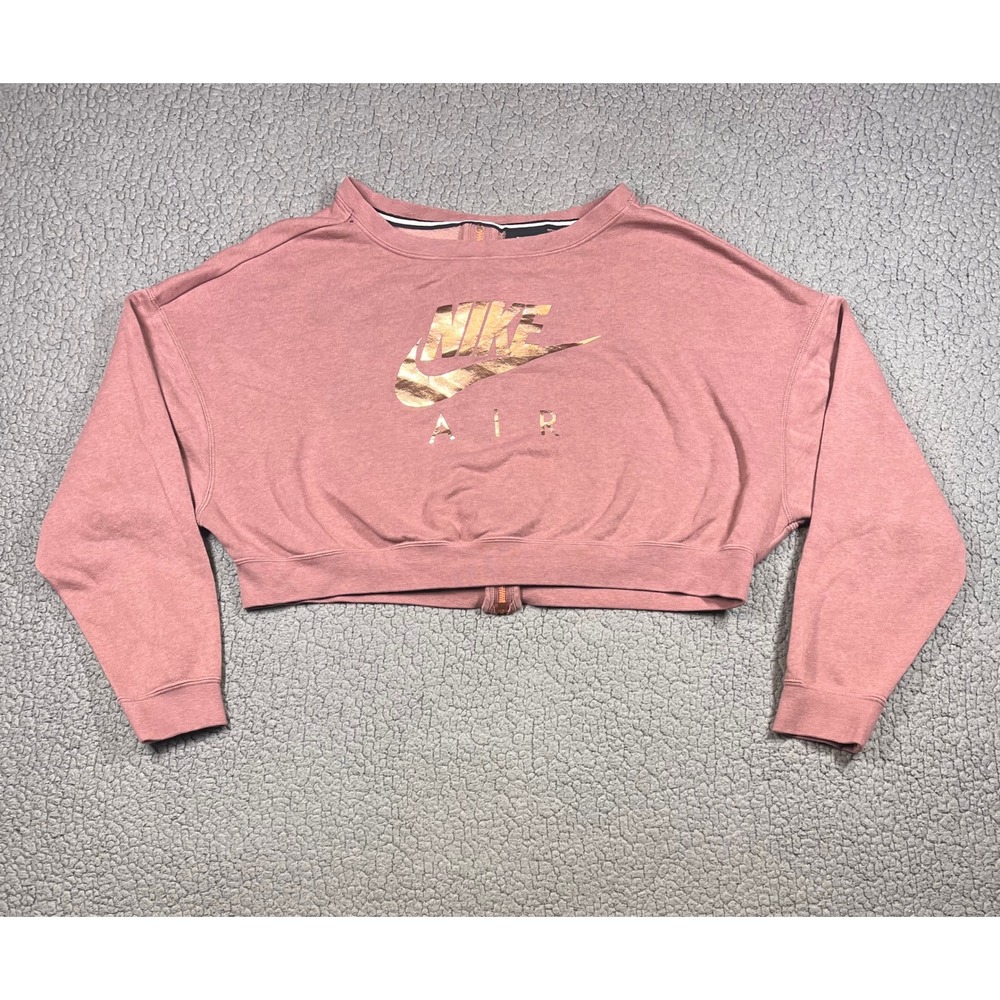 Nike Air Womens M Cropped Sweatshirt Mauve Pink Rose Gold Logo Back Zip AV6227